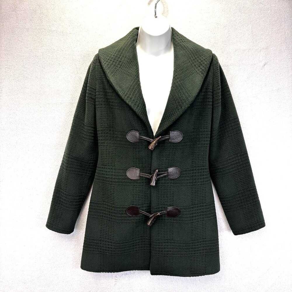 Gray Aspen Soft Toggle Jacket Womens Size 2 Green Fuzzy Lined Coat Holiday EUC